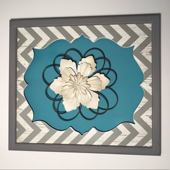 Hobby Lobby Accents Teal And White Flower Wall Decor Poshmark
